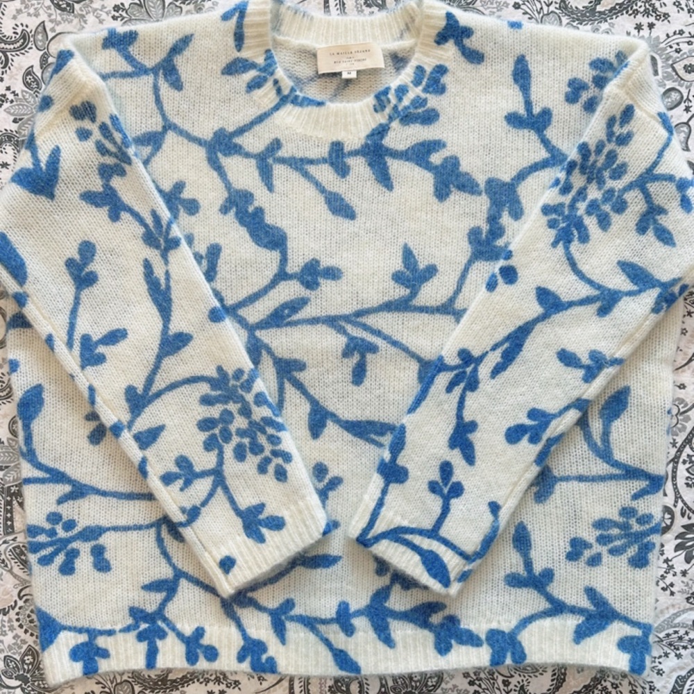 Sézane Pelagie Jumper / Floral Blue and White Sweater - Picture 3 of 9